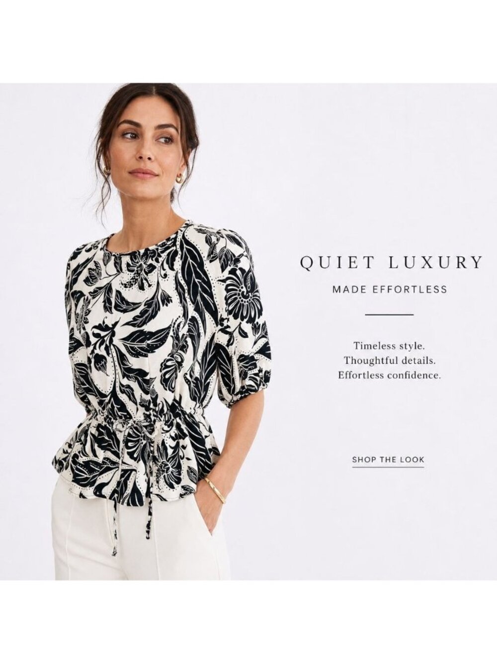 Linen Blend Black White Floral Peplum Blouse Puff Slves Tie Waist Who What Wear